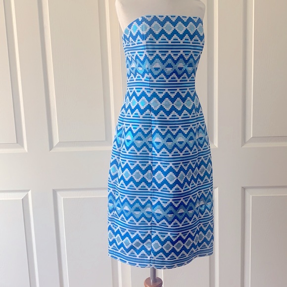 Badgley Mischka Strapless Metallic Blue Dress 2 - Picture 4 of 14